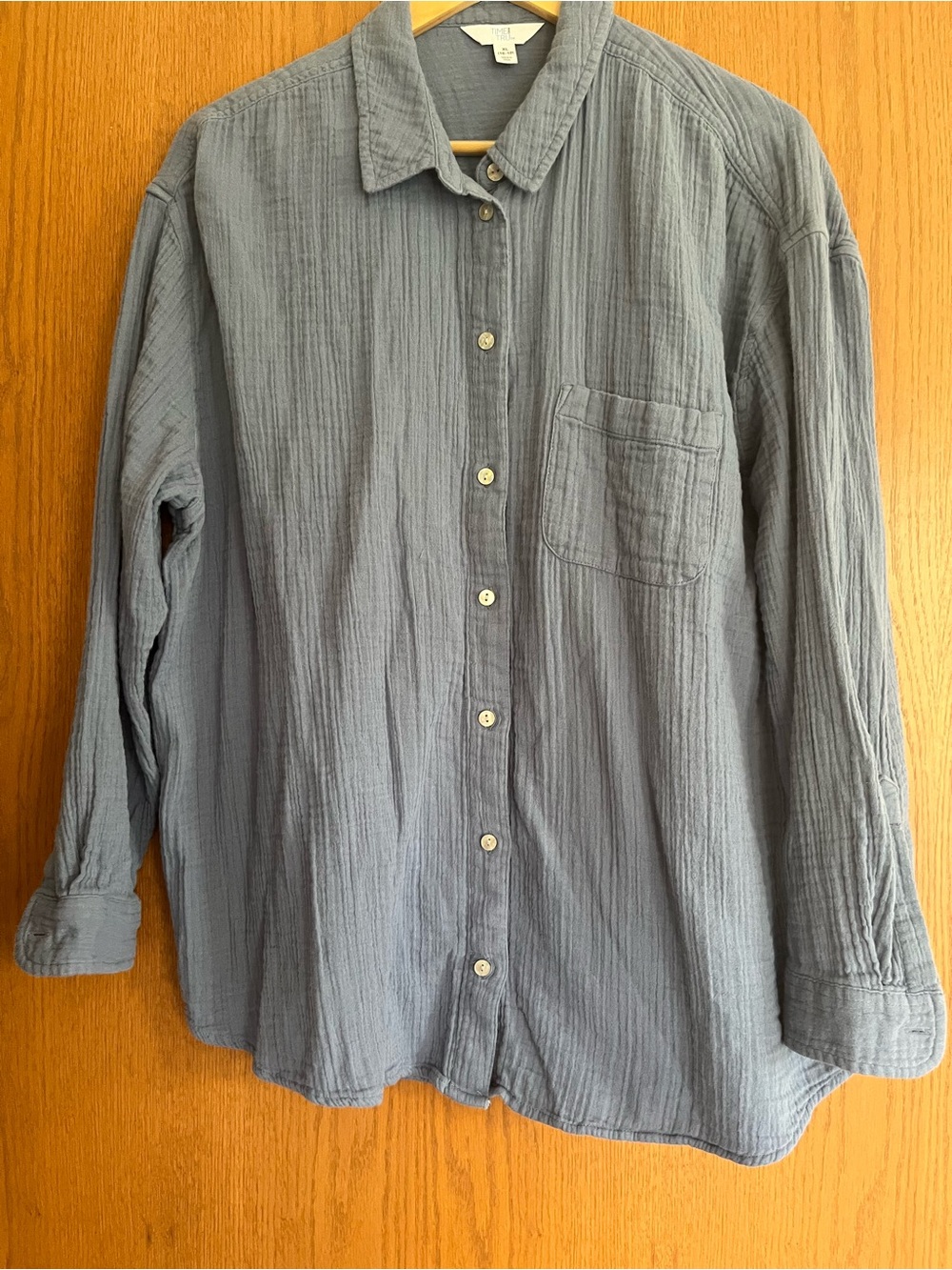 Time and Tru Cotton Gauze Button-Down Shirt in Slate Blue